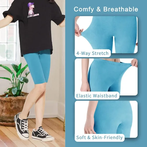 Vista 2 de Pantalones cortos de ciclismo transpirables para niñas, paquete de 5 unidades, pantalones cortos deportivos activos, pantalones cortos de ciclismo