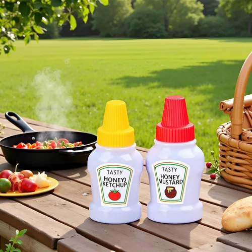 Vista 7 de 4 pares de mini botellas de ketchup para accesorios de caja Bento, 0.8 onzas líquidas, botellas vacías de salsa de tomate japonesa para aderezo