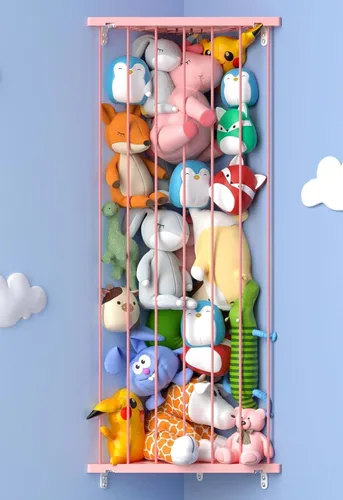 Vista 19 de Organizador de juguetes de almacenamiento de animales de peluche (patentado) – Soporte grande de esquina para animales de peluche de longitud Beige
