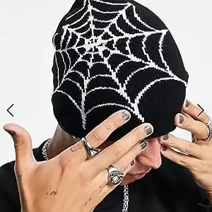 Vista 3 de Gorro de punto para hombres y mujeres, unisex, para adultos, cálidos, de invierno, Y2K, con patrón de araña gótica, sombreros de punto