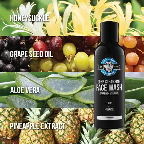 Vista 4 de Game Face Grooming - Lavado facial para hombre, lavado facial de limpieza profunda con cafeína y vitamina E, glicerina, madreselva, aloe vera