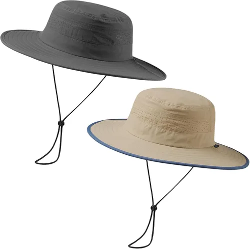 Vista 7 de Sombrero de cubo de sol con ala plegable UPF 50+ resistente al agua con malla perforada láser ajustable para hombres y mujeres al aire libre Caqui