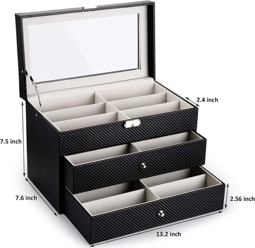 Vista 2 de Nicunom Organizador de lentes de sol con 18 ranuras para coleccionista gafas de sol caja de almacenamiento de gafas con cajón con cerradura