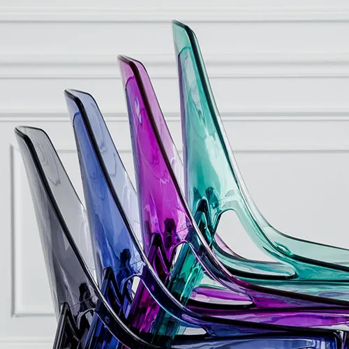 Vista 4 de Silla de comedor de acrílico moderna de mediados de siglo, silla de cocina transparente apilable con respaldo curvado para comedor, cocina, sala
