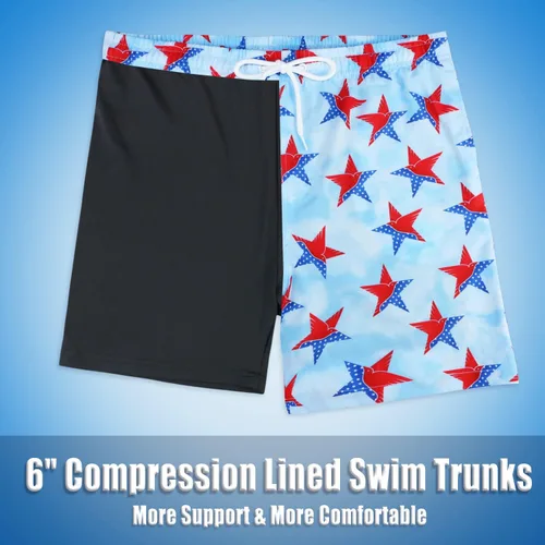 Vista 6 de Trajes de Baño para Niños con Forro de Compresión Cómodos Shorts de Natación Anti-Rozaduras Elásticos UPF Secado Rápido Talla 3T-20 Estrellas Águila