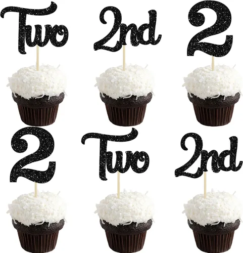 Vista 21 de 24 adornos para cupcakes de primer cumpleaños con purpurina para decoración de pastel de primer cumpleaños, selecciones de cupcakes para niños, baby