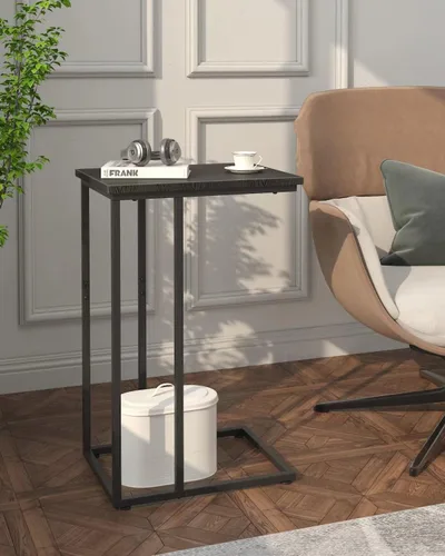 Vista 5 de Innerjoin Mesa auxiliar en forma de C, mesa auxiliar C para sofá, sofá y cama, mesa de bandeja de TV que se adapta a espacios pequeños, sala de Negro