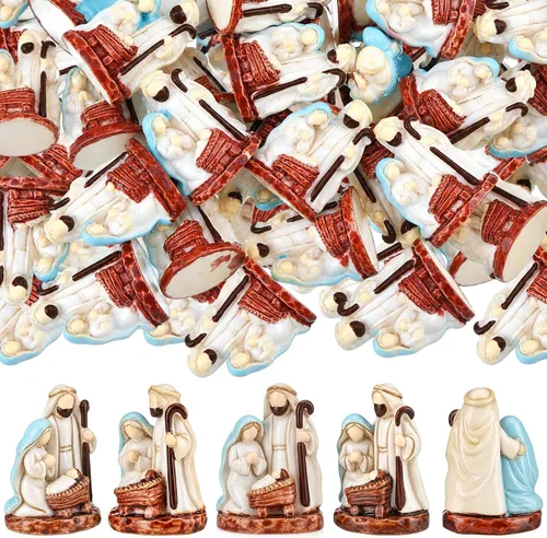 Vista 24 de RoundFunny 50pcs miniatura Navidad Belén Resina Sagrada Familia con pesebre