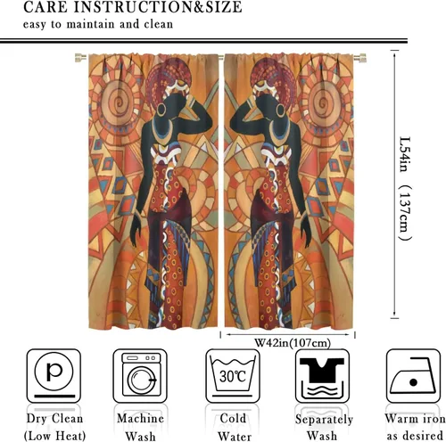 Vista 2 de Cortina de mujer africana, con estampado étnico tribal y étnico, reducción de ruido, para dormitorio, sala de estar, cortinas con aislamiento