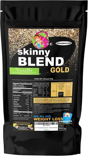 Vista 3 de Skinny Blend Gold - Batido de proteínas para mujer, bajo en azúcar, bajo en carbohidratos, apoya el metabolismo y la energía, vainilla cremosa, 15