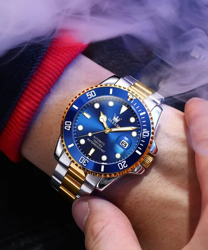 Vista 2 de Relojes mecánicos para hombres, de acero inoxidable, de cuerda automática, de gran cara, sin batería, reloj de pulsera de lujo para hombres, bisel