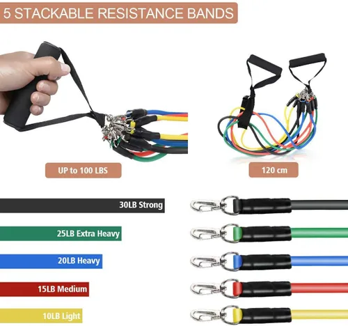 Vista 2 de BFR Bands Juego de bandas de resistencia para hombres y mujeres, equipo de entrenamiento de fuerza portátil para brazos y piernas con anclaje
