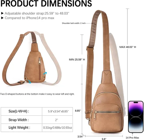 Vista 5 de CLUCI Small Sling Bag for Women, Leather Crossbody Fanny Packs Trendy, Women's Chest Bag