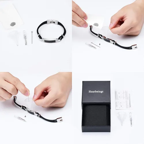 Vista 5 de Hearbeingt Pulsera de urna de cremación para cenizas de piel auténtica, pulsera de cremación, urna de recuerdo para cenizas para hombres y mujeres