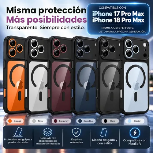 Vista 3 de Funda transparente negra para iPhone 18 Pro Max y 17 Pro Max Compatible con MagSafe, funda híbrida delgada antiamarilleo, protección contra caídas a