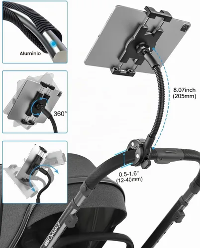 Vista 3 de Soporte para tablet de cuello de cisne para silla de ruedas, cochecito, carrito de golf, barco, soporte de micrófono, bicicleta de ciclismo