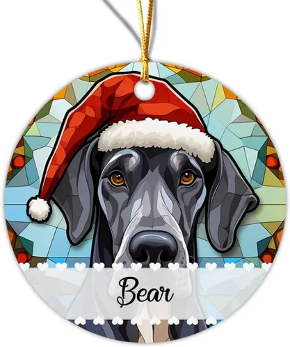 Vista 13 de Adorno de Navidad de Alaskan Malamute 2025, con nombre personalizado de Alaskan Malamute estilo vitral, regalo para hijo e hija, adorno