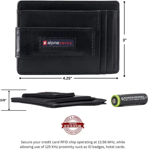 Vista 3 de Alpine Swiss Harper - Cartera de piel minimalista con clip para dinero, con bolsillo frontal, para hombre