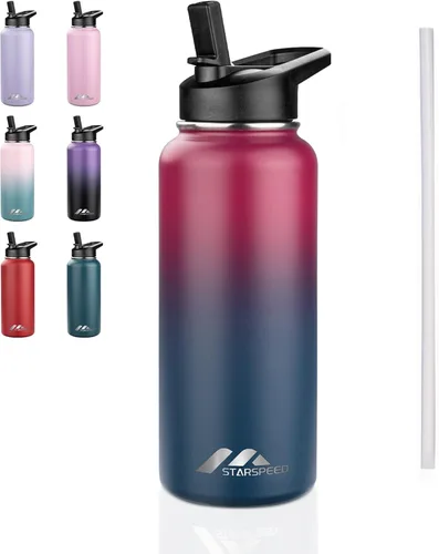 Vista 11 de StarSpeed Botella de agua aislada de 32 onzas con tapa con pajilla, botella de agua al vacío de doble pared de acero inoxidable, botella de agua