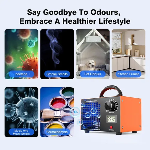 Vista 3 de Generador de ozono Máquina eliminadora de olores - Purificador de ionizador de aire 2 en 1 160,000 mg/H Desodorizador O3 de alta capacidad