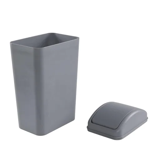Vista 3 de Cubo de basura de plástico con tapa giratoria, cubo de basura de 14 litros, 1 paquete (gris)