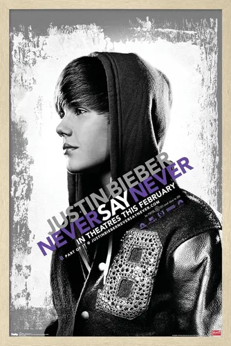 Vista 6 de Trends International Justin Bieber - Póster de pared con texto en inglés "Never Say Never Say Never", 14.725 x 22.375 pulgadas, versión enmarcada