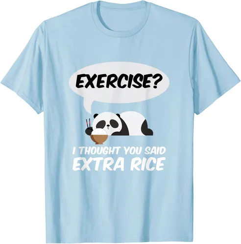 Vista 108 de ¿Ejercicio? I Thought You Said Extra Rice Panda Gift T-Shirt, Negro, S
