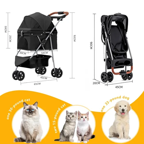 Vista 2 de Cochecito para mascotas para perros y gatos pequeños/medianos Negro