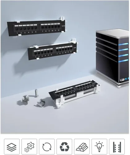 Vista 4 de 1U 12 puertos Cat5E Wallmount Patch Panel, UTP Ethernet Patch Panel con RJ45 Cat5E adaptador Patch Panel