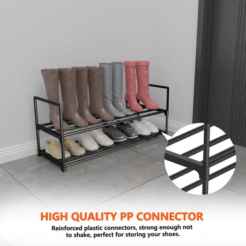 Vista 5 de Hsscblet - Estante de zapatos de metal de 2 niveles, organizador de almacenamiento ajustable para zapatos, almacenamiento apilable para botas