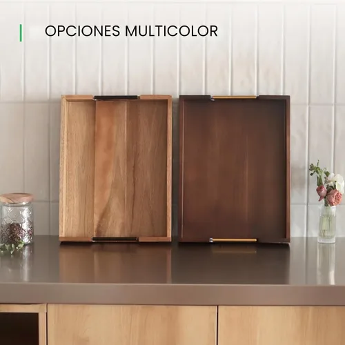 Vista 8 de Joy&Grace Bandeja otomana para sala de estar, bandeja grande de madera de acacia con asas para mesa de café, desayuno en la cama, cena de comida