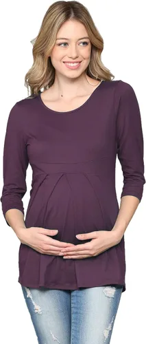 Vista 21 de LaClef - Blusa de maternidad para mujer, cuello redondo, manga 3/4, plisada al frente, estilo peplum