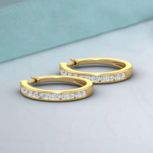 Vista 6 de Aretes tipo argolla de diamantes de 1 quilate en oro macizo de 14 quilates (claridad I1-I2)