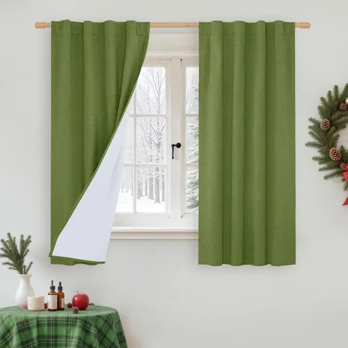 Vista 166 de LAMIT Cortinas opacas cortas de lino de 30 pulgadas para ventanas de cocina sobre el fregadero, cortinas de café texturizadas de lino marfil