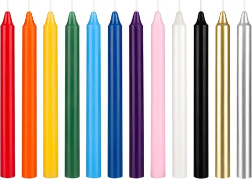 Vista 10 de Mega Candles 12 velas rectas sin perfume de colores surtidos supremos, velas de cera hechas a mano de 10 pulgadas x 7/8 pulgadas, campanadas
