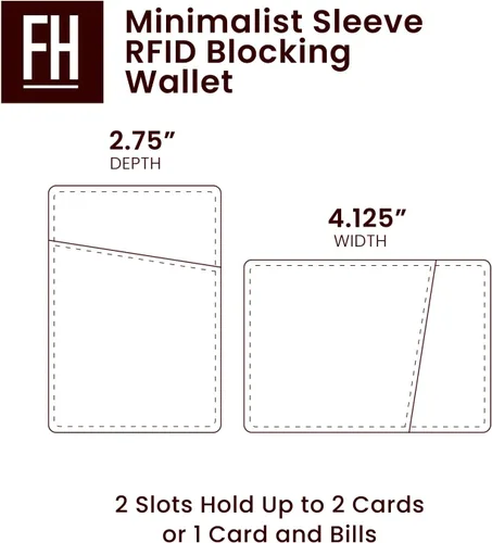 Vista 7 de F&H - Tarjetero minimalista para hombre en cuero genuino de grano superior, cartera delgada sin plegar, bolsillos delanterostraseros o camisas