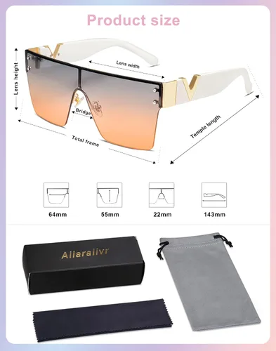 Vista 17 de Allarallvr Gafas de sol cuadradas de gran tamaño para mujeres hombres vintage de moda clásica gafas de sol de sol para mujer AR82087