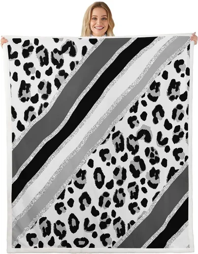 Vista 21 de Homewish Abstract Leopard Kids Throw Blanket,Cheetah Skin Wild Animals Bed Blanket for Girls Boys Women,Geometric Stripes Fashion Fleece