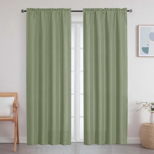 Vista 83 de Cortinas de lino para dormitorio y sala de estar de 96 pulgadas de largo, juego de 2 paneles, con bolsillo para cortinero, filtrado de luz, textura