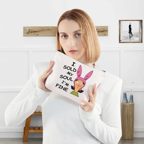 Vista 4 de WZMPA Bolsa de maquillaje para fanáticos de las películas de dibujos animados, regalos inspirados en dibujos animados, "I Sold My Soul I'm Fine