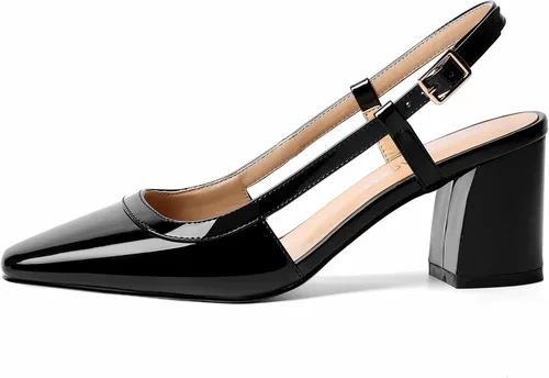 Vista 2 de Zapatos de tacón medio grueso con hebilla para mujer, con puntera cuadrada, 2.5 pulgadas