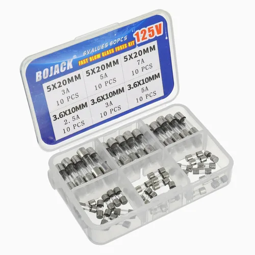 Vista 3 de BOJACK Fusibles para luces de Navidad 5x20mm 125V 3A 5A 7A Fusible de vidrio de soplado rápido Fusibles 3.6X10mm Mini Fusible 125V 2.5A 3A 5A Kit
