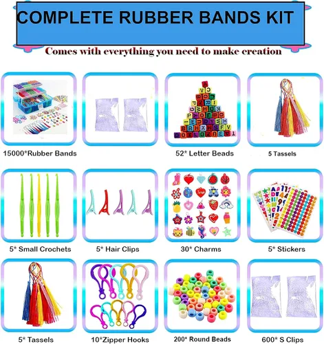 Vista 2 de YITOHOP Kit de Pulseras de Bandas Elásticas de Telar 15000+, Bandas de Goma para Kit de Hacer Pulseras, Kit de Fabricación de Pulseras de Telar