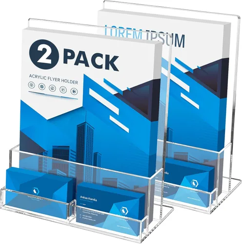 Vista 8 de BEYGORM Soporte acrílico para folletos de 4 pulgadas con tarjetero para 100 folletos, paquete de 2 soportes transparentes para revistas, folletos