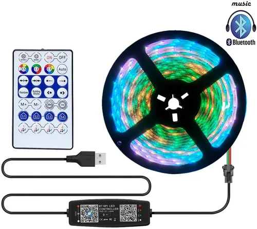 Vista 4 de Controlador USB Bluetooth Pixel 5V WS2812B SK6812 RGB LED Strip BT SPI MIC MIC Control remoto (USB con control remoto)