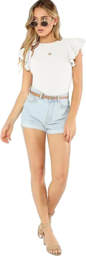 Vista 5 de Romwe Body de manga corta con volantes y cuello redondo para mujer