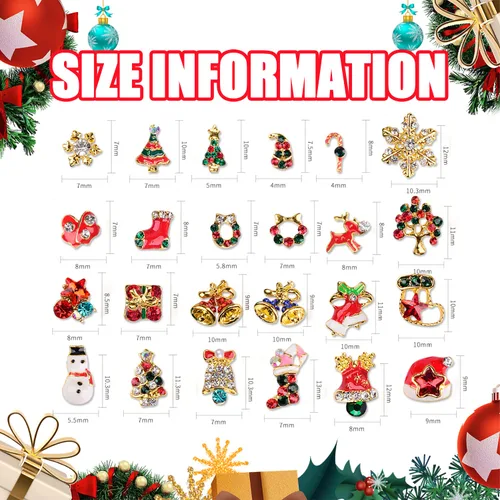 Vista 2 de 24 dijes de uñas de Navidad para uñas acrílicas, diamantes de imitación de uñas 3D, dijes de arte de uñas de diamante, dijes navideños para uñas