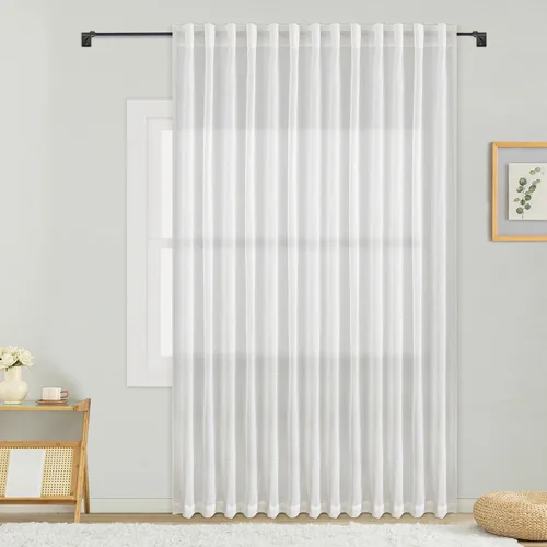 Vista 28 de mstexa Cortinas de lino gris de 132 pulgadas para techos altos, sala de estar, protección de privacidad, filtrado de luz, cortinas extralargas