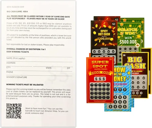Vista 7 de 10 boletos de lotería falsos y tarjetas para raspar que parecen - Ganar $500K - $200K - Billete de lotería de $100K - Bromas hilarantes e