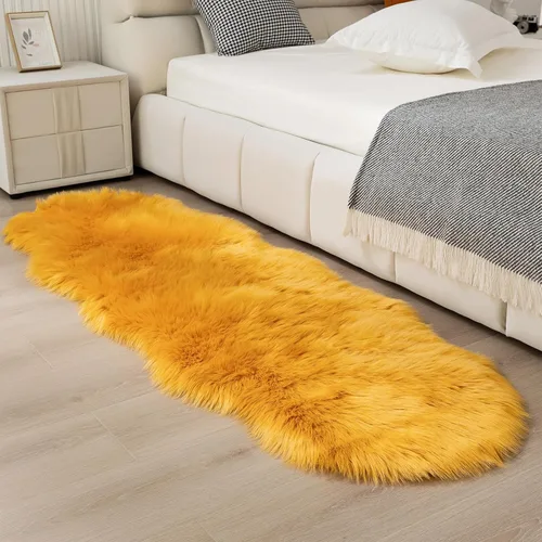 Vista 30 de Alfombra de piel sintética de 2 x 6 pies, color beige, lavable a máquina, súper suave, esponjosa, alfombra de piel de oveja mullida para dormitorio